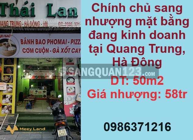 Sang nhượng mặt bằng đang kinh doanh tại Quang Trung, Hà Đông